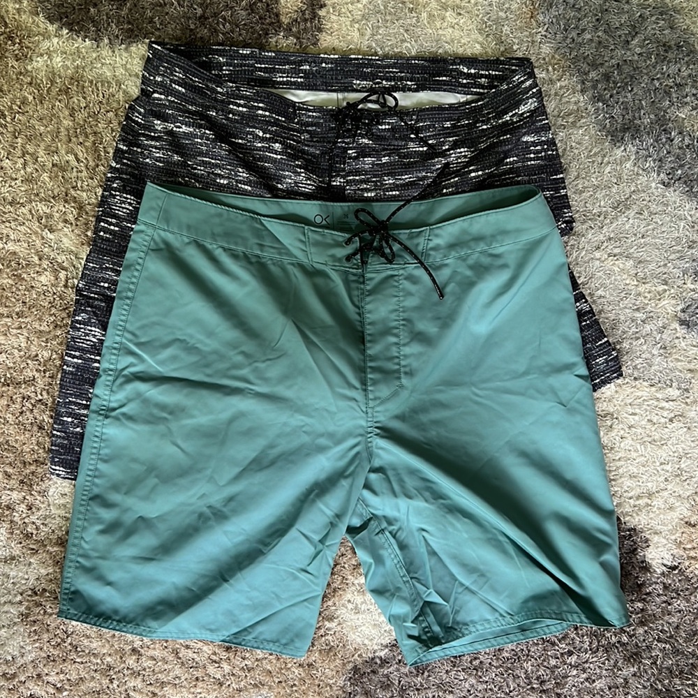Outerknown Mens Blue Tie Waist Pull On Swim Trunks Board Shorts Sz 36 LOT OF 2